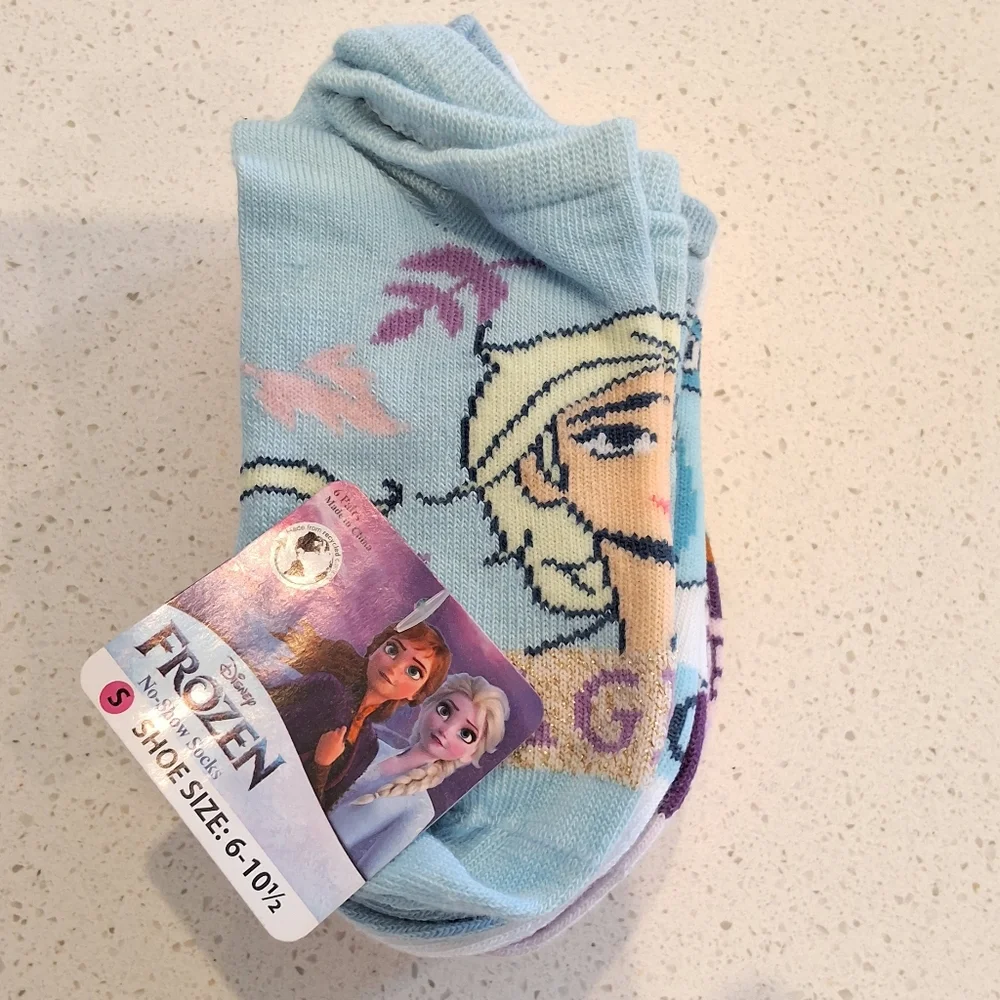 Disney Frozen 2 Girls No Show Socks, 6 Pairs, Shoe Size: (S)6-10.5, New With Tag